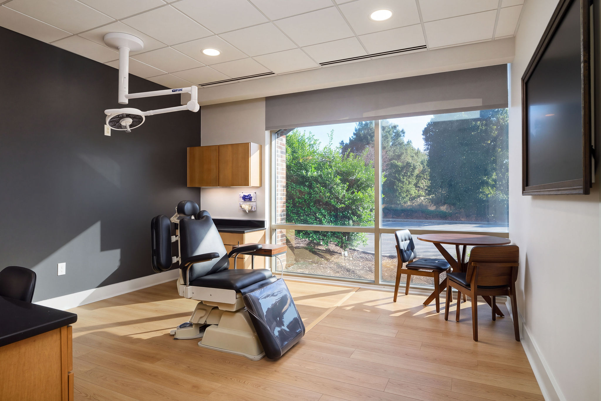 Treatment suite with procedure lighting and lake views