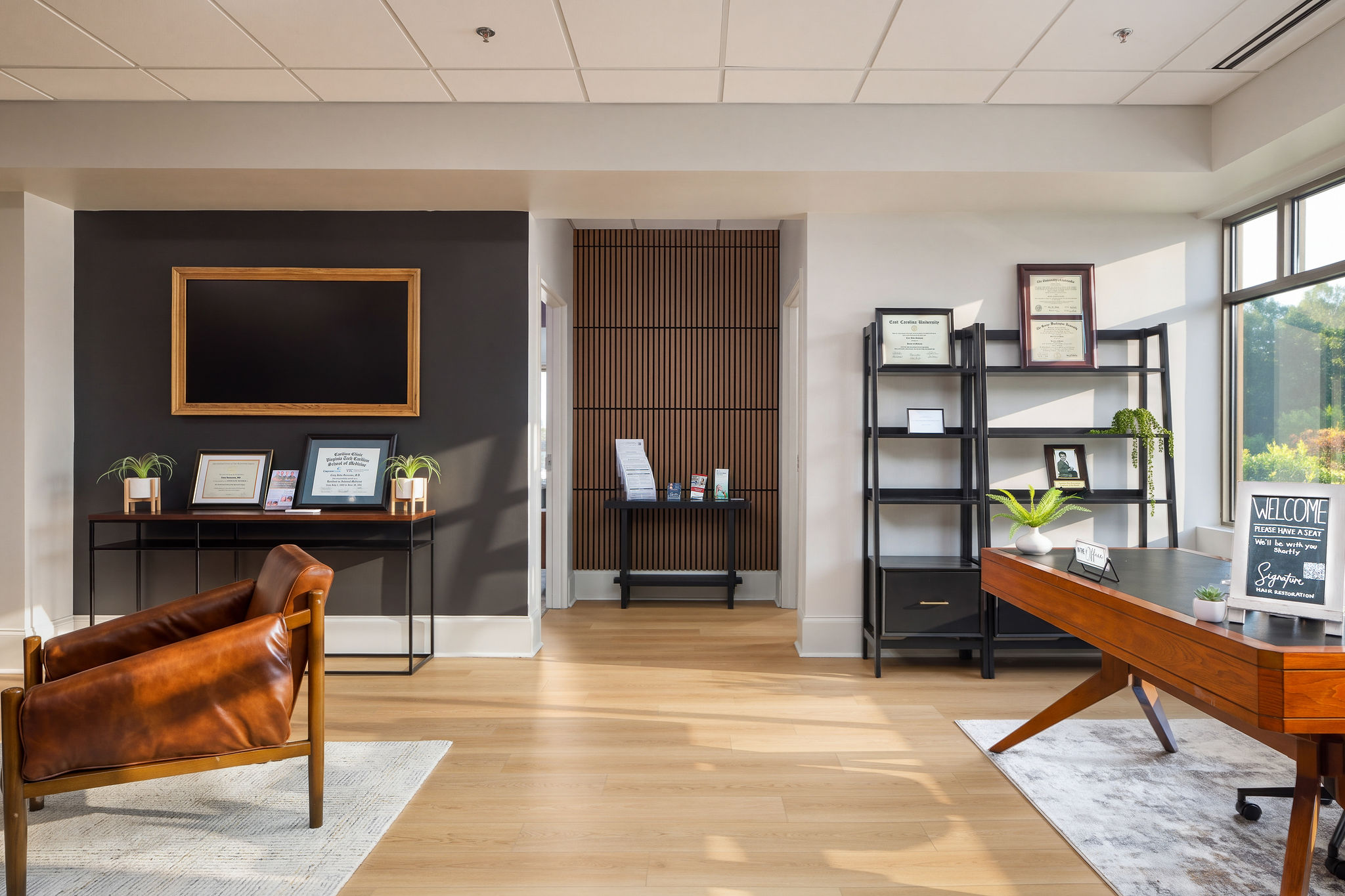 Reception lounge with refreshments and large windows