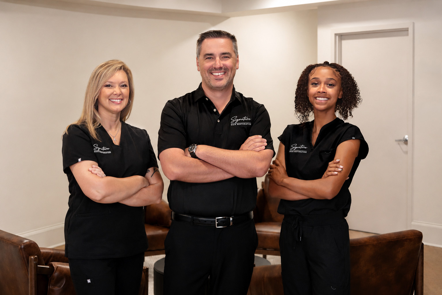Signature Hair Restoration front office staff welcoming patients